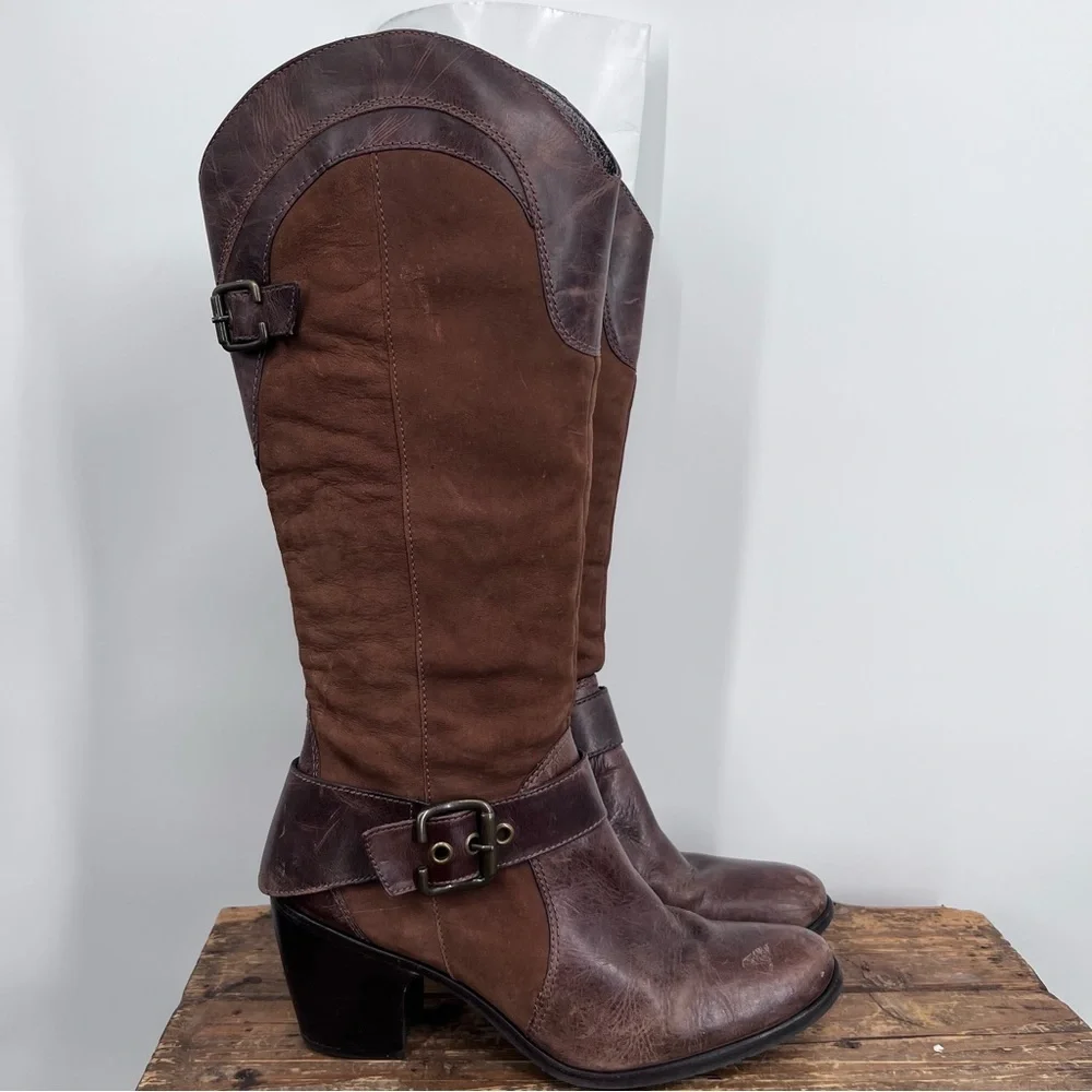 Matisse Brown Leather Chaps Knee High Buckle Boots - Picture 7 of 13